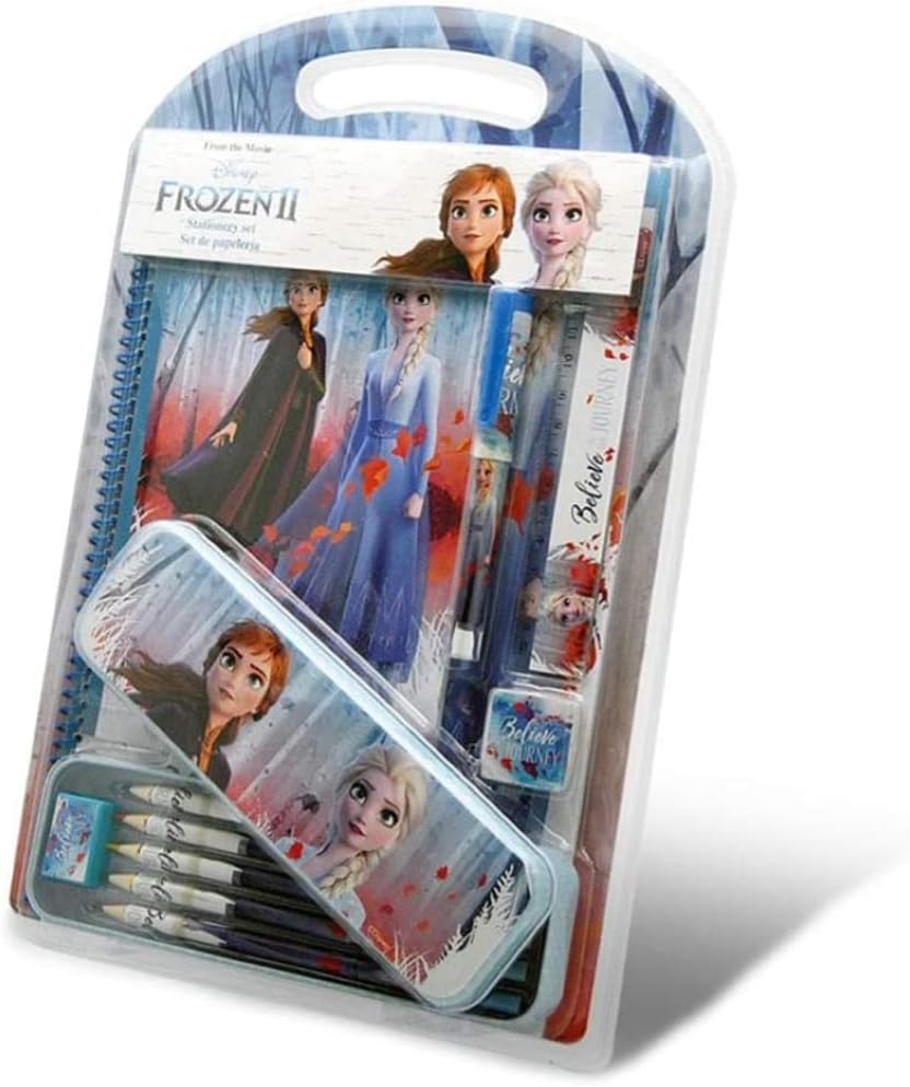 Set de papeterie Frozen Disney 12 pièces avec trousse en métal turquoise – Image 3