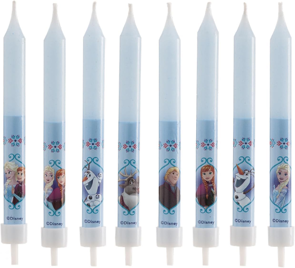 Bougies bâtonnet bleues Reine des Neiges Rozenn, lot de 8
