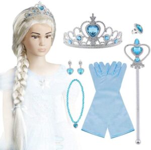 Accessoires Elsa 9 pièces avec perruque, couleur 07 Bleu