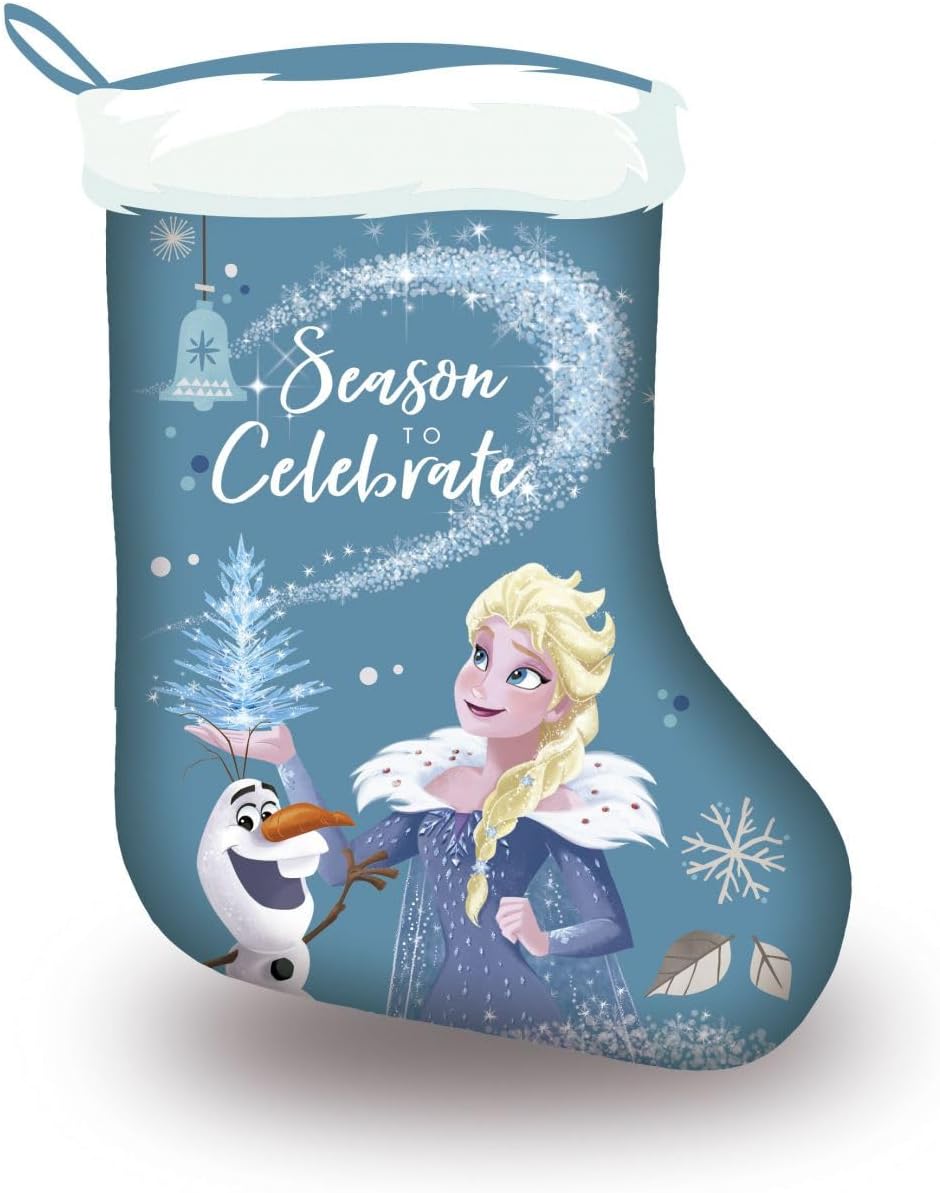Chaussette de Noël Disney Frozen bleue 42 x 32, déco cheminée et cadeau