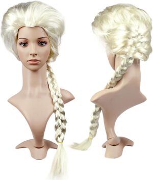 Perruque Elsa Frozen blanc cassé à cheveux longs en fibre synthétique