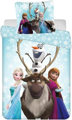 Parure de lit Disney La Reine des Neiges bleu flocons de neige en coton 160 x 200 cm