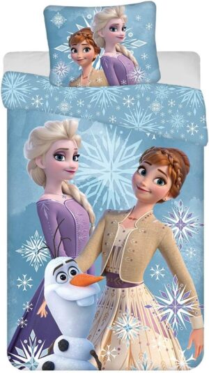Parure de lit enfant Disney La Reine des Neiges Anna, Elsa et Olaf en 100 % coton
