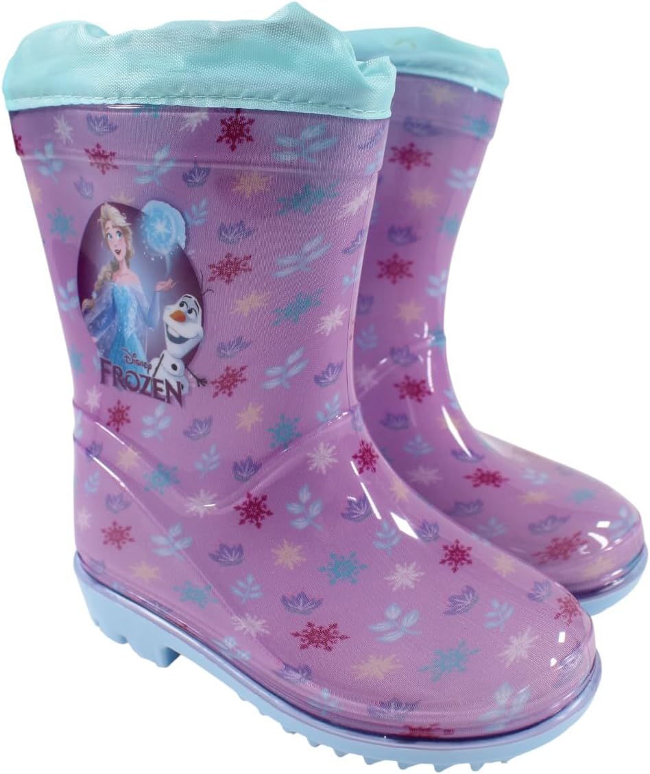 Bottes de pluie Disney Elsa et Anna lilas, semelle antidérapante et cordon de serrage, 24