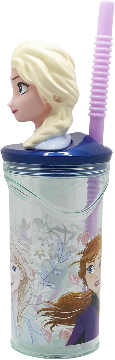 Gobelet réutilisable 360 ml La Reine des Neiges avec paille et figurine 3D – Image 2
