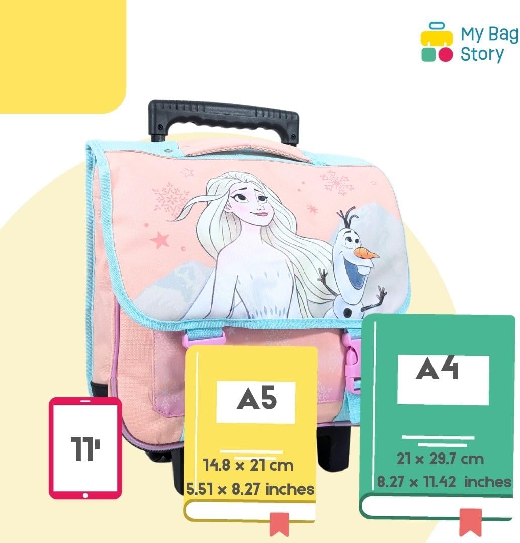 Cartable trolley La Reine des Neiges 38 cm avec roulettes et bretelles réglables – Image 3