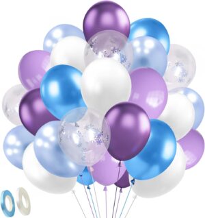 Lot de 60 ballons La Reine des Neiges violet bleu et confettis