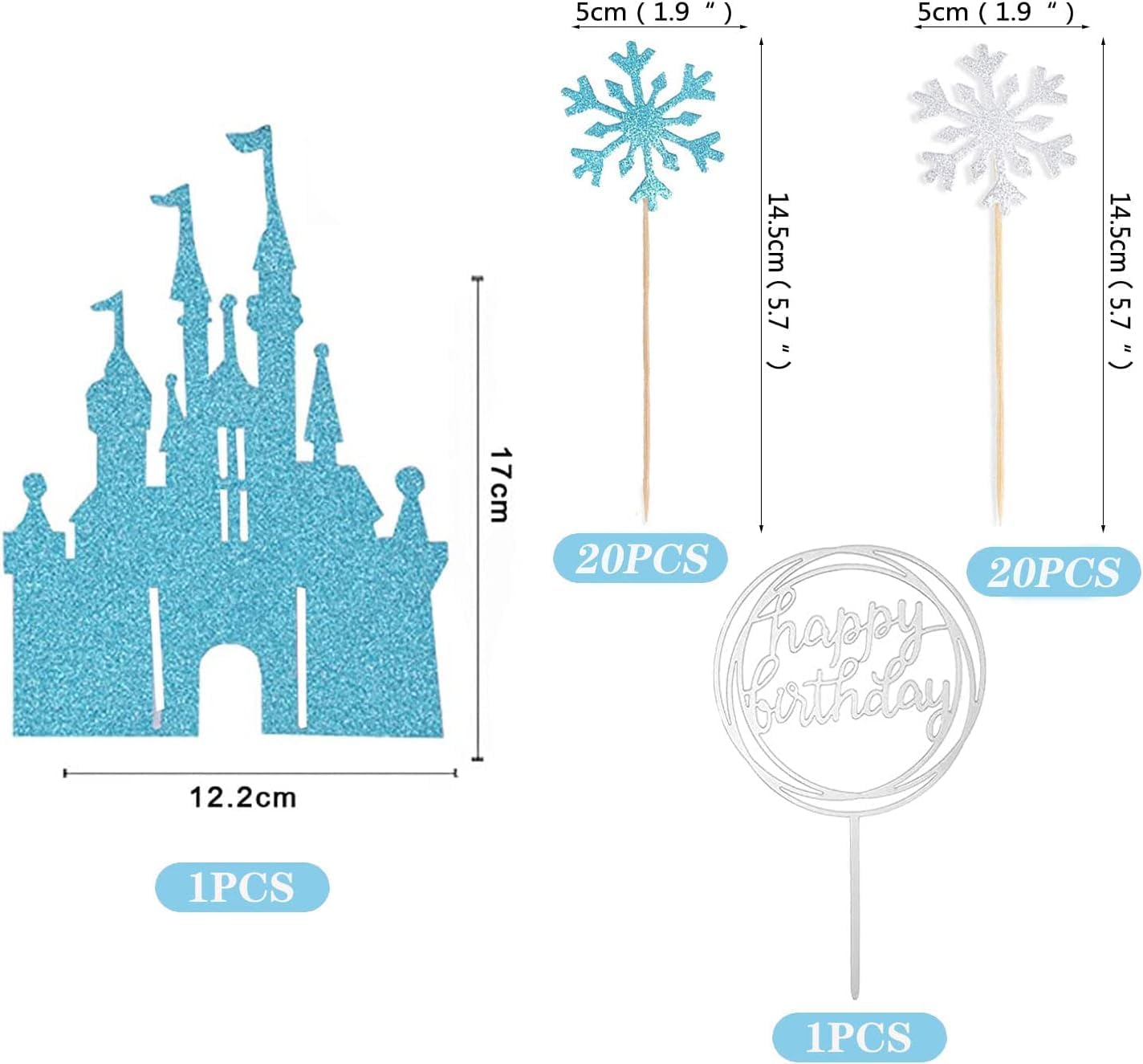 Décoration de gâteau La Reine des Neiges château bleu glacé, lot de 42 – Image 2