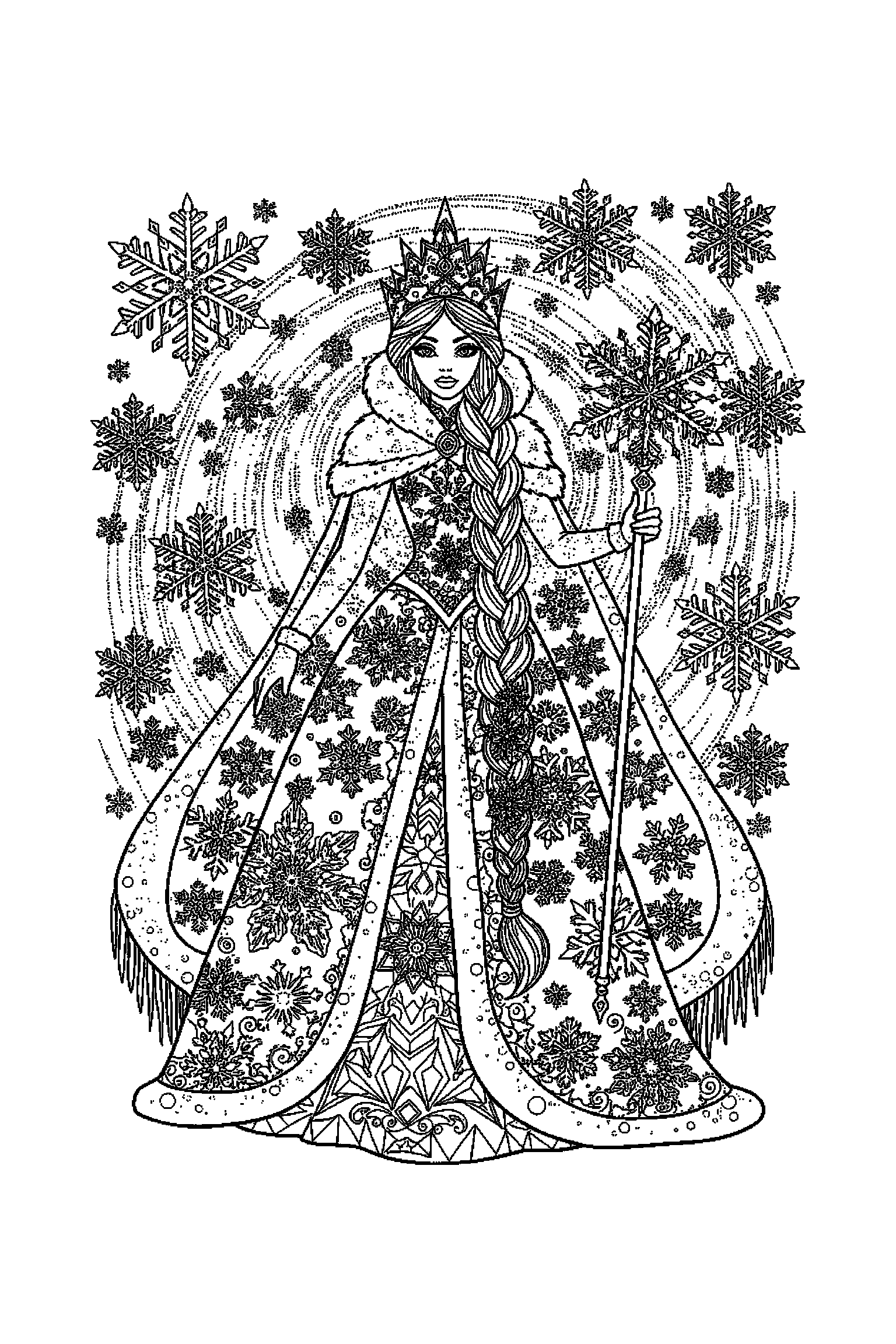 Coloriage Reine des Neiges gratuit à imprimer : motif difficile de étoiles autour de Olaf