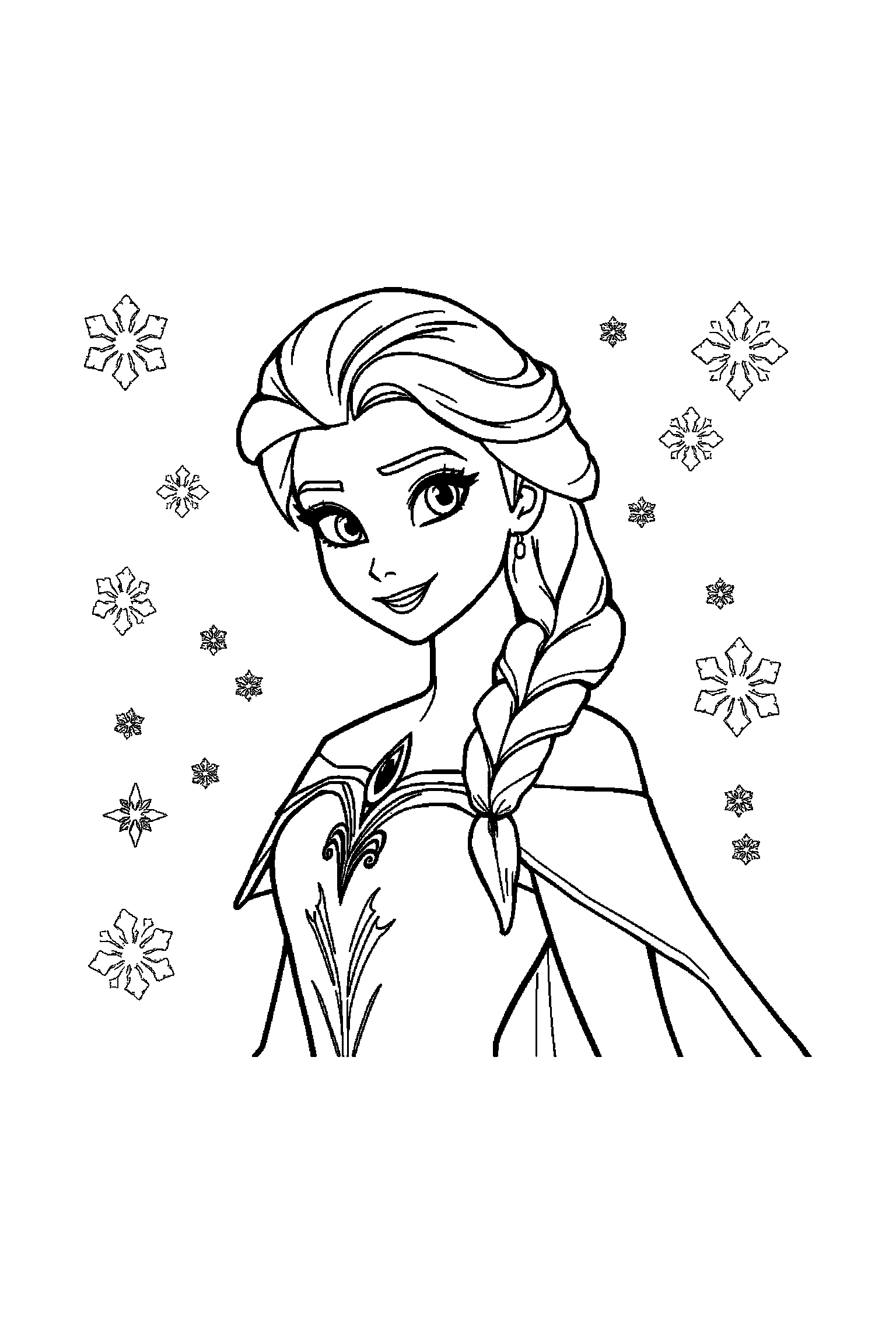 Coloriage Reine des Neiges gratuit à imprimer : motif difficile de étoiles autour de Olaf
