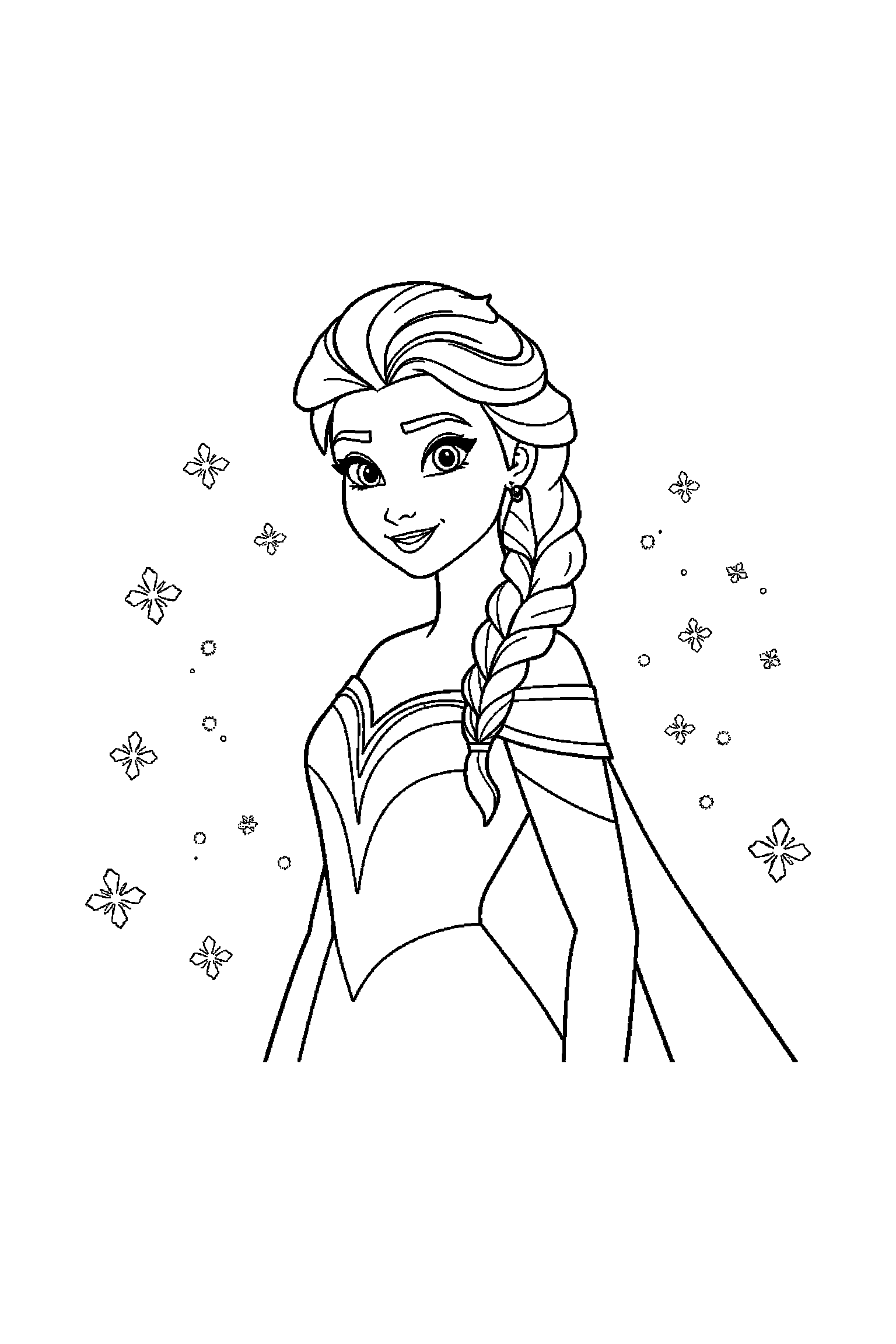 Coloriage Reine des Neiges gratuit à imprimer : grand coloriage détaillé de une princesse des neiges avec sapins