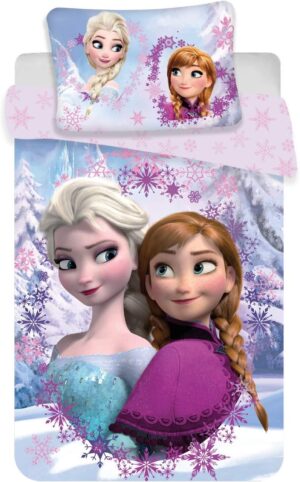 Parure de lit Disney La Reine des Neiges Anna Elsa en coton 140 x 200 avec 1 taie d’oreiller