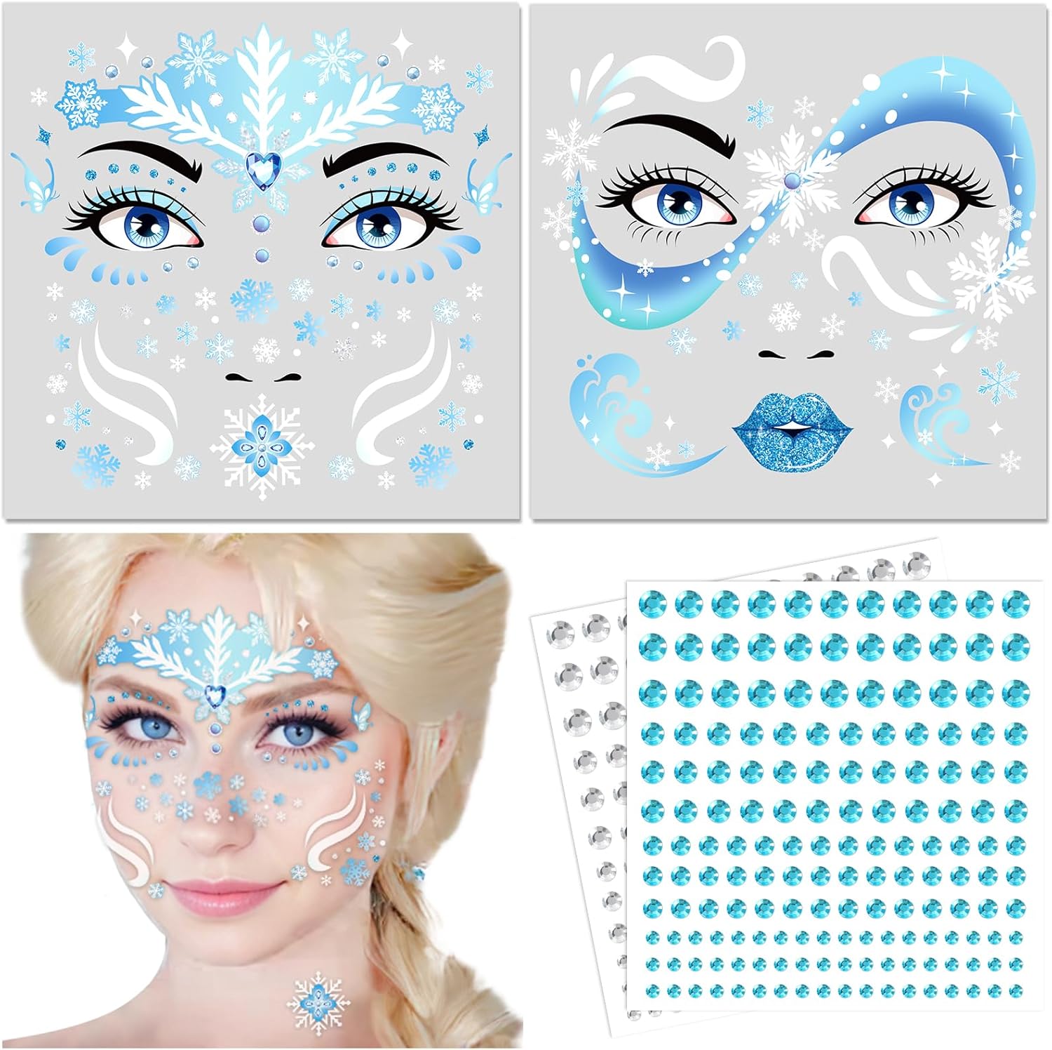 Tatouages visage La Reine des Neiges Elsa avec pierres scintillantes