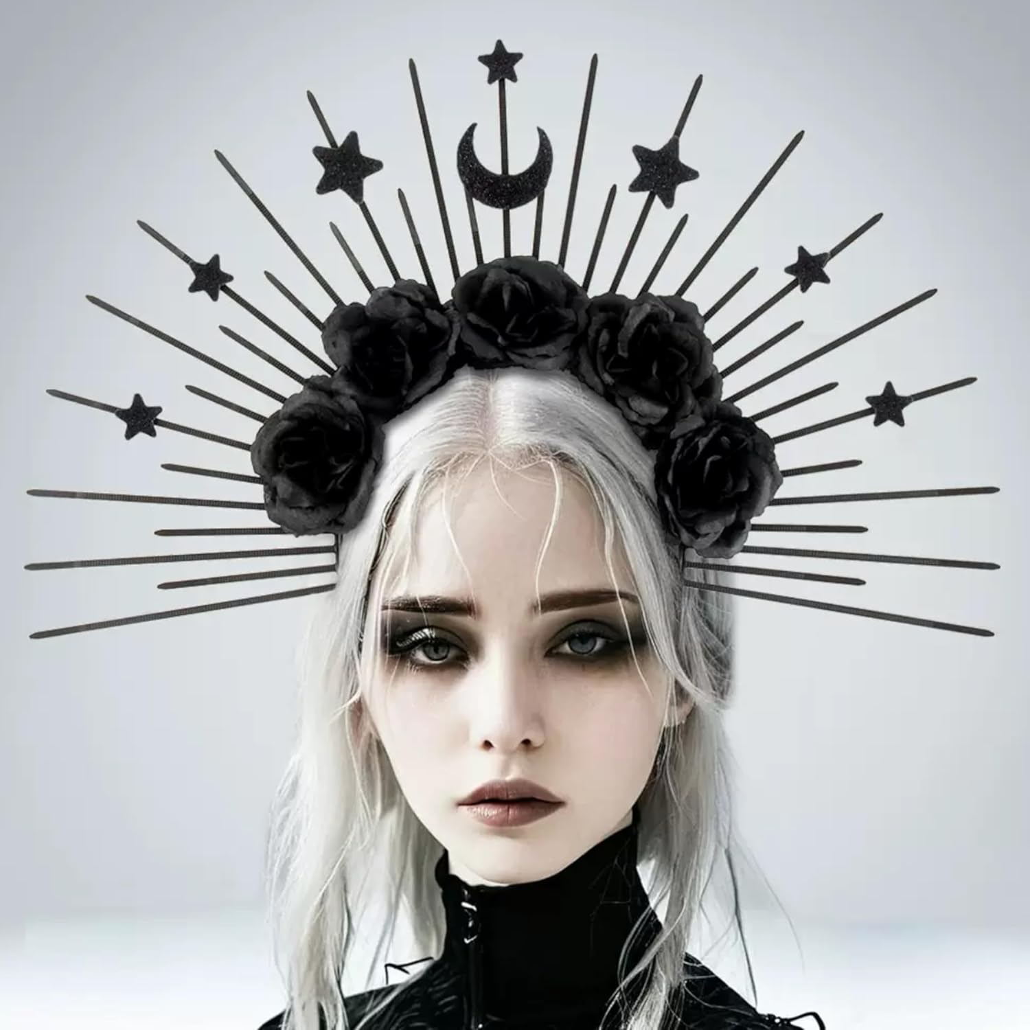 Bandeau gothique à roses et tête de mort noire, Déesse de la Reine des Neiges – Image 3