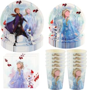 Vaisselle de fête Anna et Elsa Reine des Neiges, 50 pièces pour 10 invités