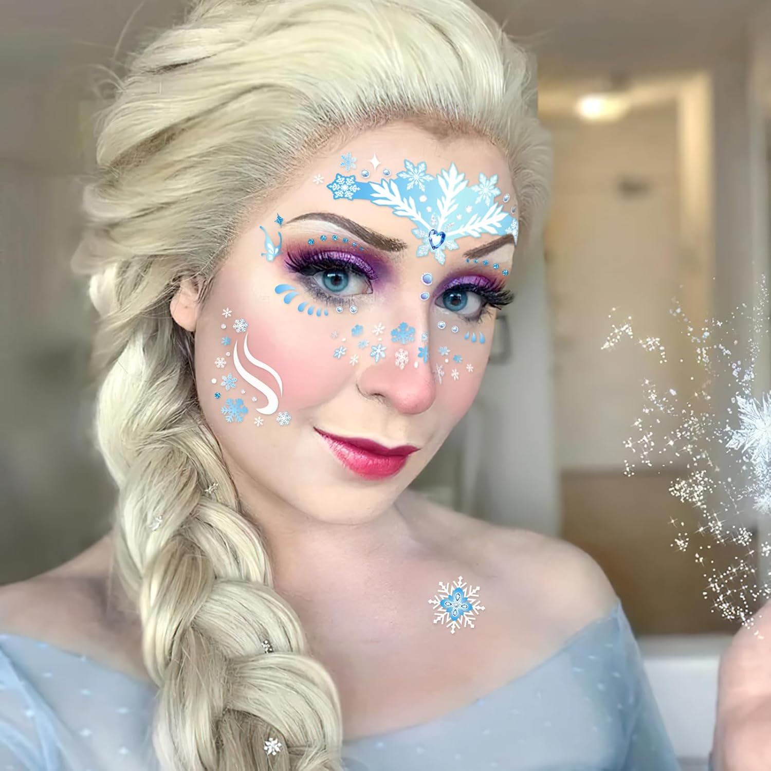 Tatouages visage La Reine des Neiges Elsa avec pierres scintillantes – Image 7