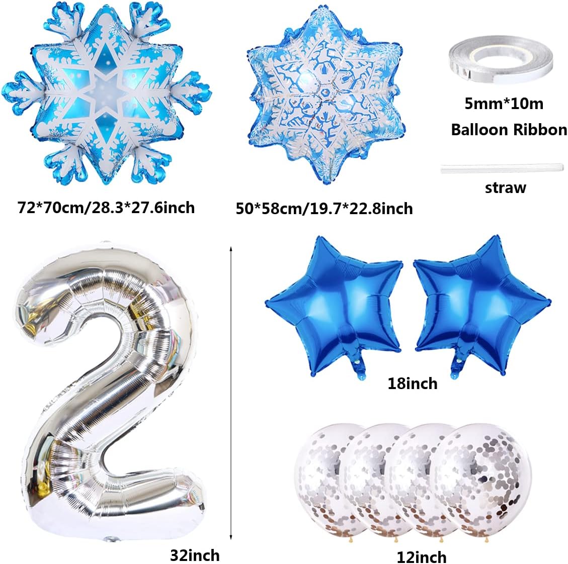 Lot de 2 ballons La Reine des Neiges flocons de neige en aluminium et latex – Image 2
