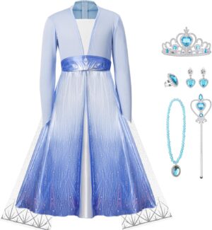 Costume Elsa enfant à manches longues avec accessoires, La Reine des Neiges