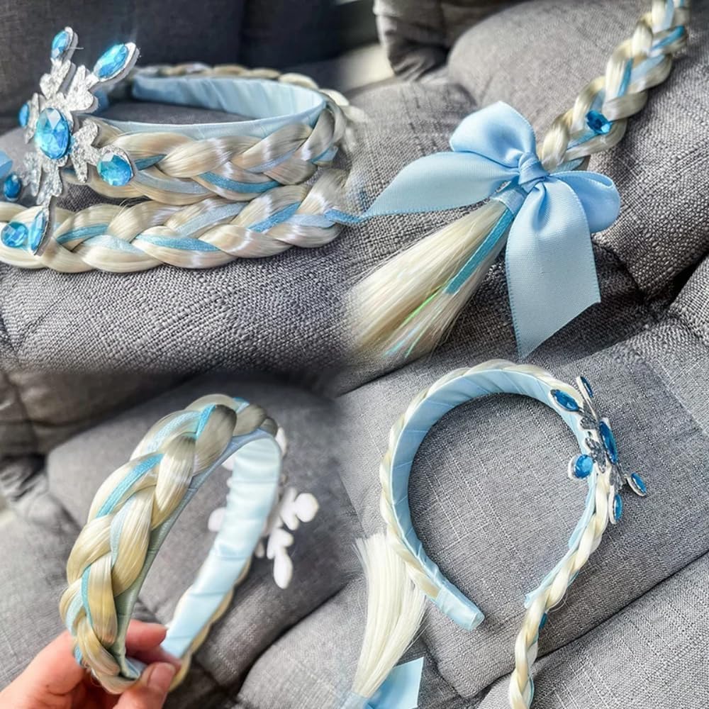 Bandeau perruque Raiponce Reine des Neiges enfant avec tresse 60 cm – Image 5