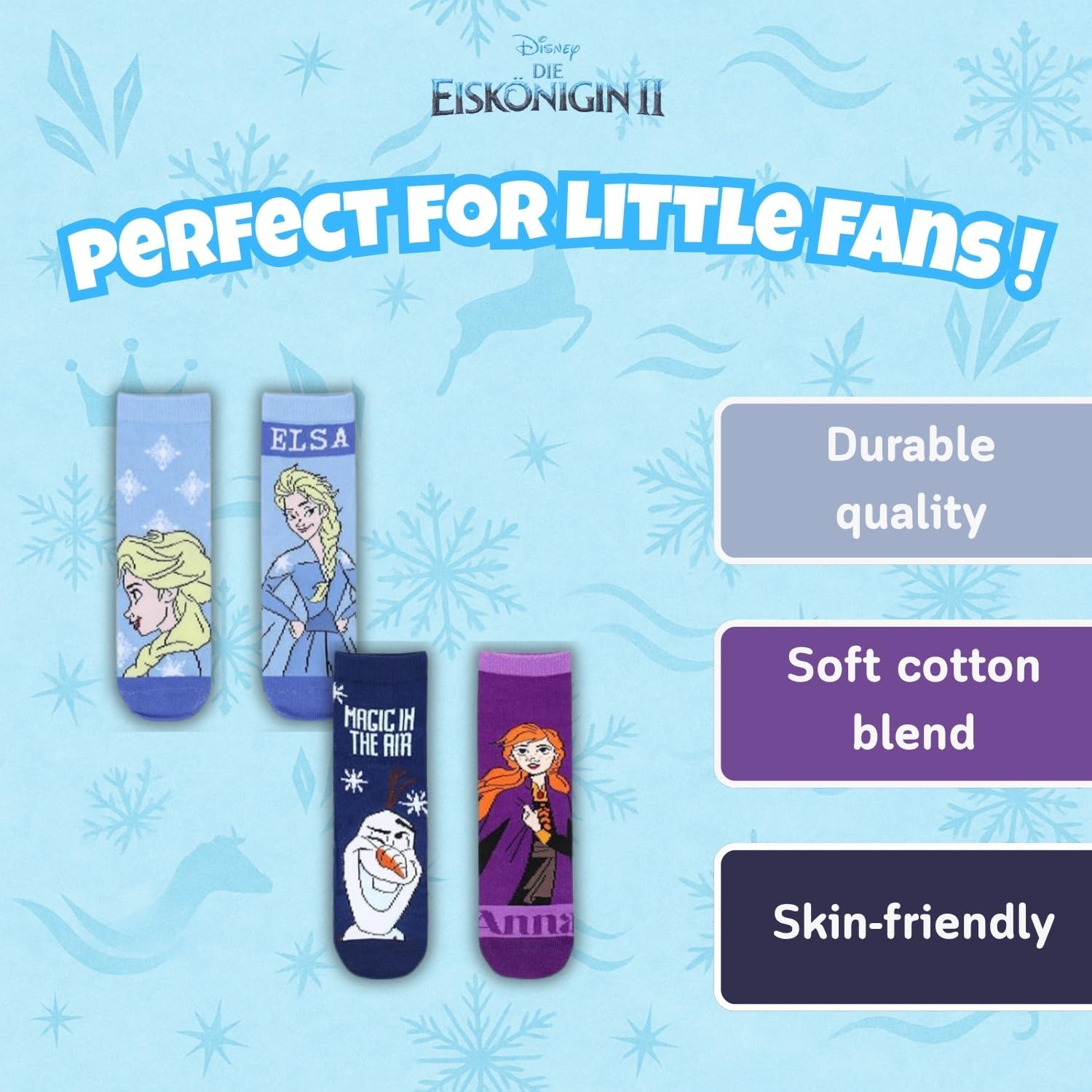Lot de 6 paires de chaussettes Disney La Reine des Neiges Anna et Elsa pour fille – Image 2