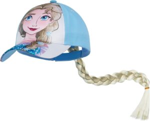 Casquette Disney Elsa pour fille avec tresse détachable, taille unique