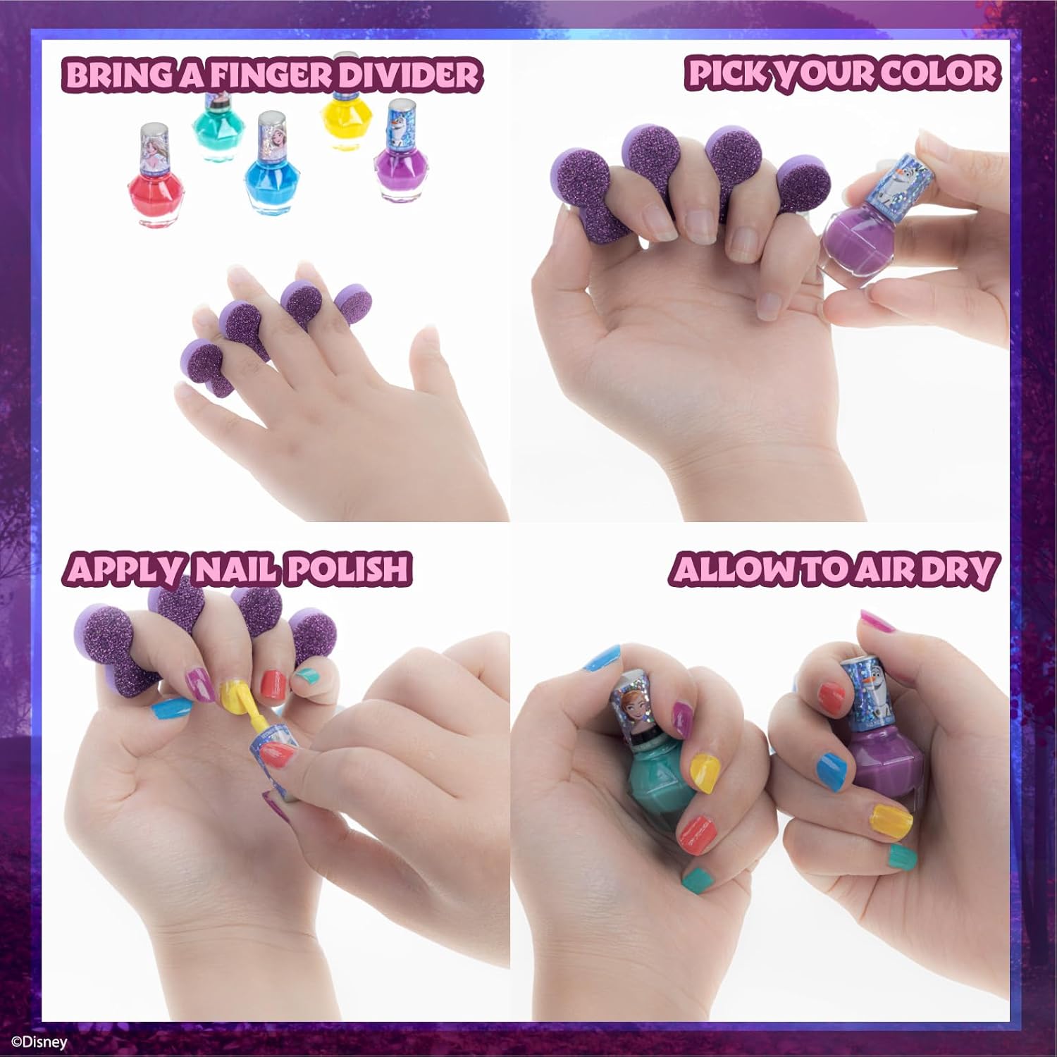 Kit Disney Frozen 2 de vernis à ongles non toxique pour enfants avec espaceurs d'orteils, 12 pièces – Image 6
