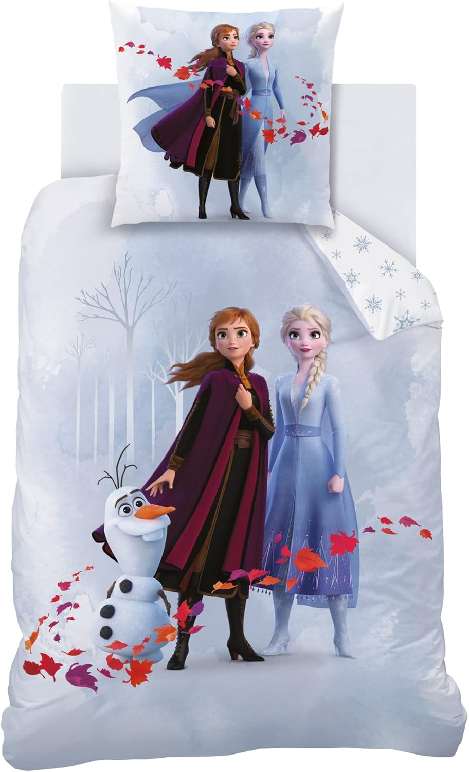 Parure de lit Disney Frozen Trio bleu en 100% coton avec Elsa, Anna et Olaf – Image 3