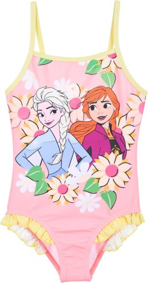 Maillot de bain 1 pièce fille La Reine des Neiges à volants jaunes
