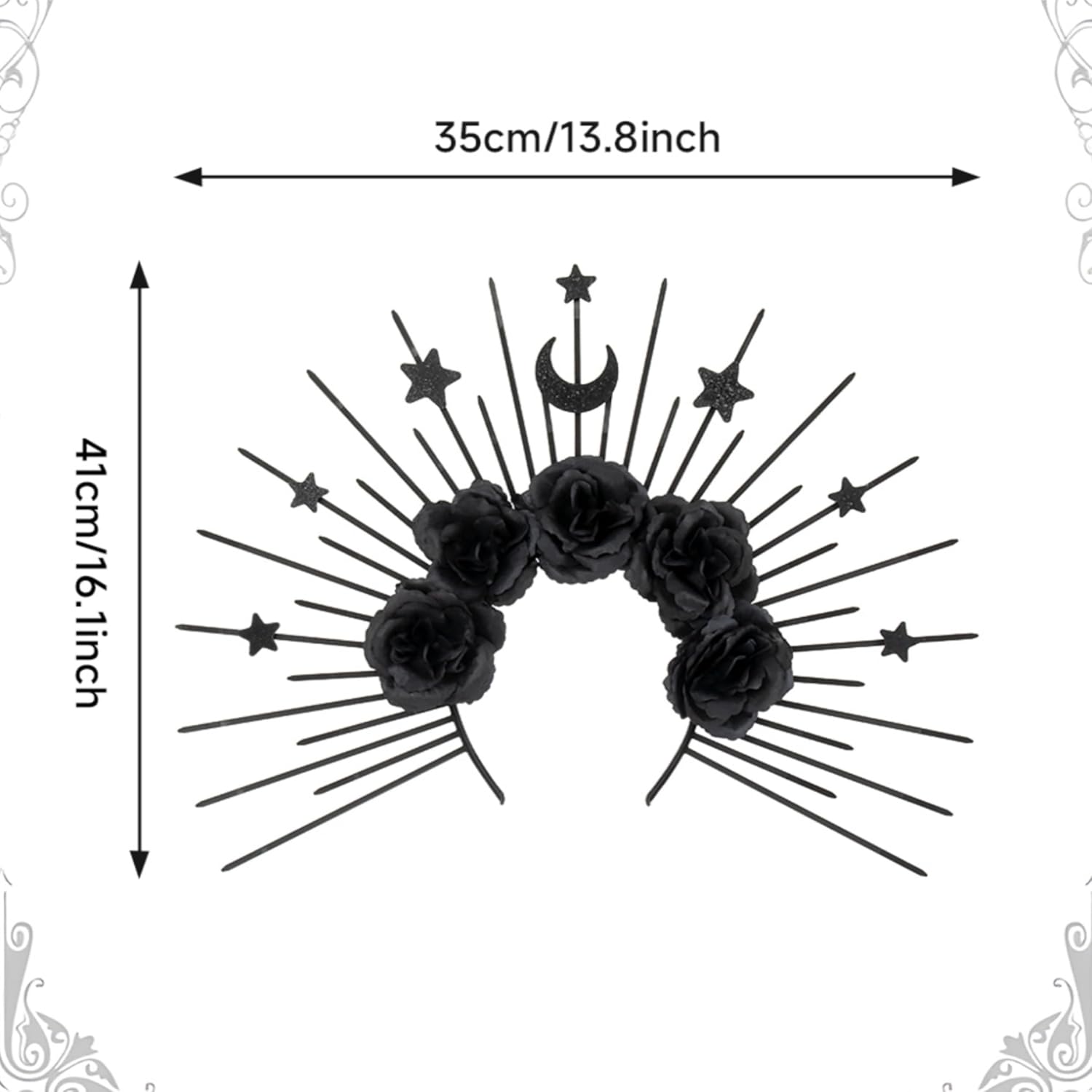Bandeau gothique à roses et tête de mort noire, Déesse de la Reine des Neiges – Image 8