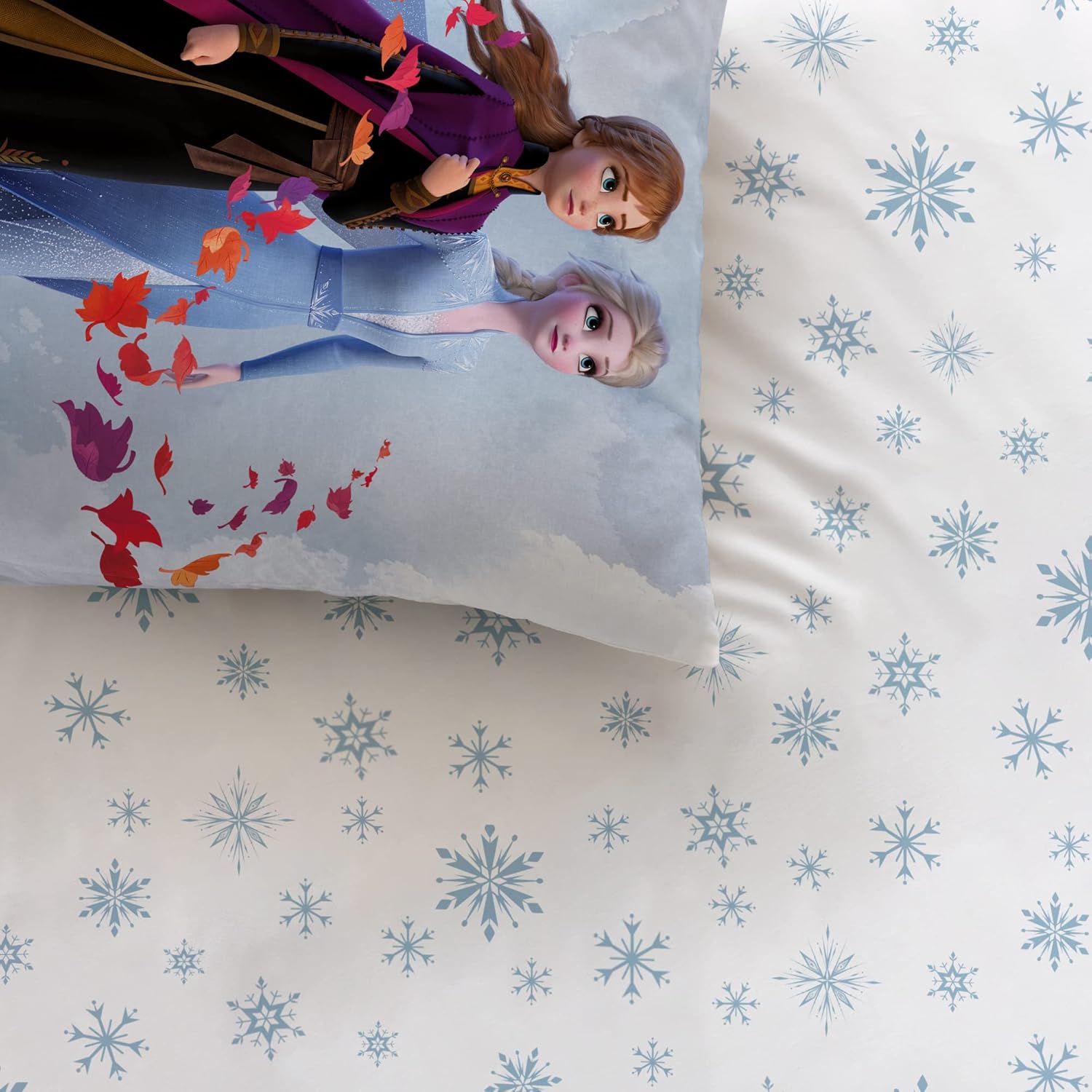 Parure de lit Disney Frozen Trio bleu en 100% coton avec Elsa, Anna et Olaf – Image 2