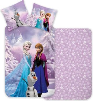 Parure de lit Reine des Neiges 100% coton réversible avec Elsa, Anna et Olaf