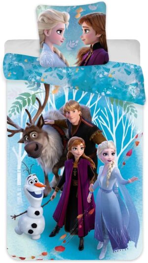 Parure de lit Frozen Reine des Neiges réversible en 100% coton, housse de couette 140x200 cm et taie 65x65 cm