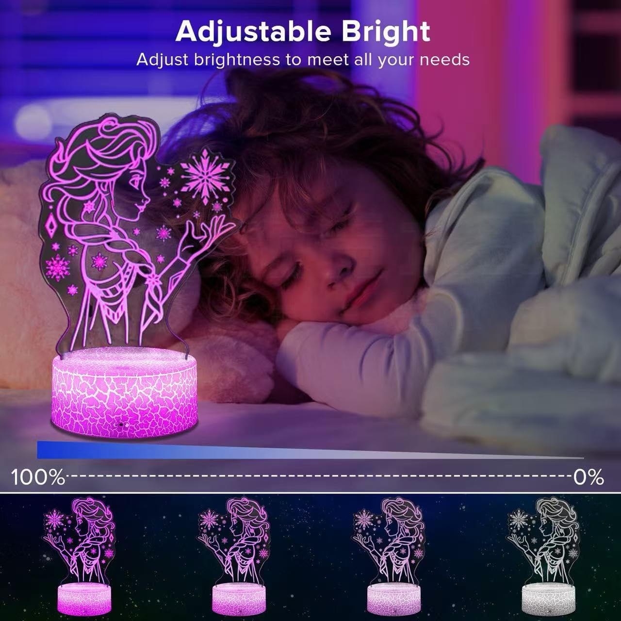 Veilleuse LED 3D Elsa Princesse en acrylique, 16 couleurs – Image 5