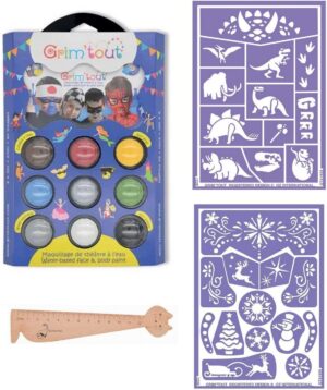 Palette Héros Dino + Reine des Neiges avec 2 pochoirs et règle marque-page Blumie