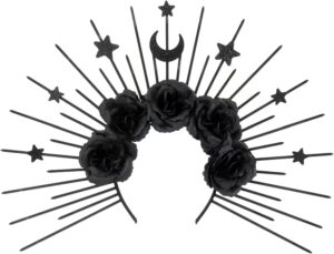 Bandeau gothique à roses et tête de mort noire, Déesse de la Reine des Neiges