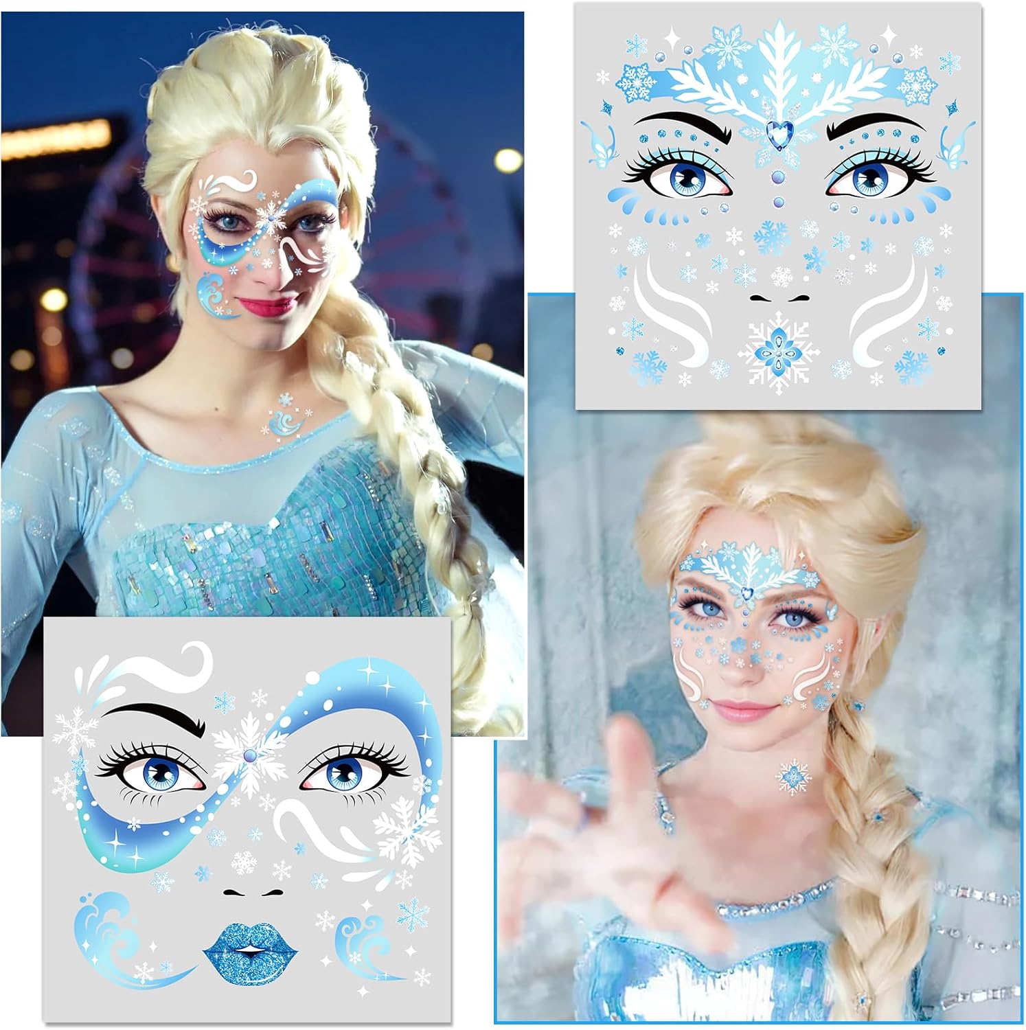 Tatouages visage La Reine des Neiges Elsa avec pierres scintillantes – Image 5