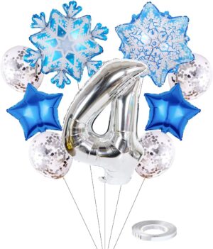 Lot de 4 ballons flocons de neige La Reine des Neiges en latex et aluminium