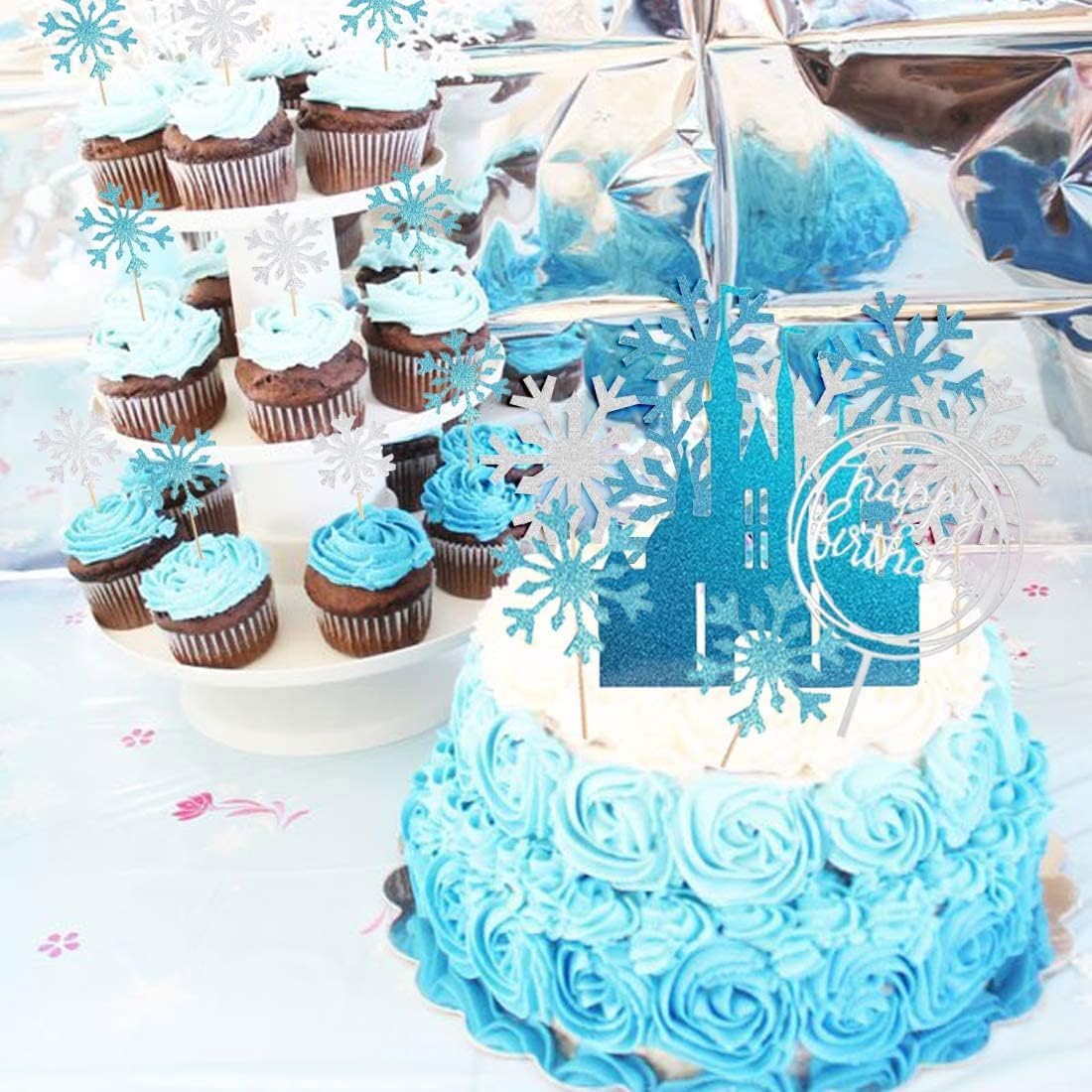 Décoration de gâteau La Reine des Neiges château bleu glacé, lot de 42 – Image 4