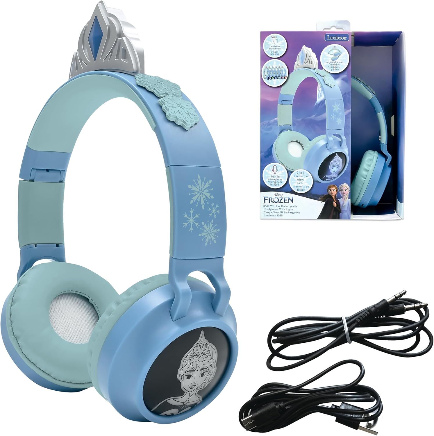 Casque La Reine des Neiges 2-en-1 avec tiare, sans fil et filaire Lexibook HPBT015FZ