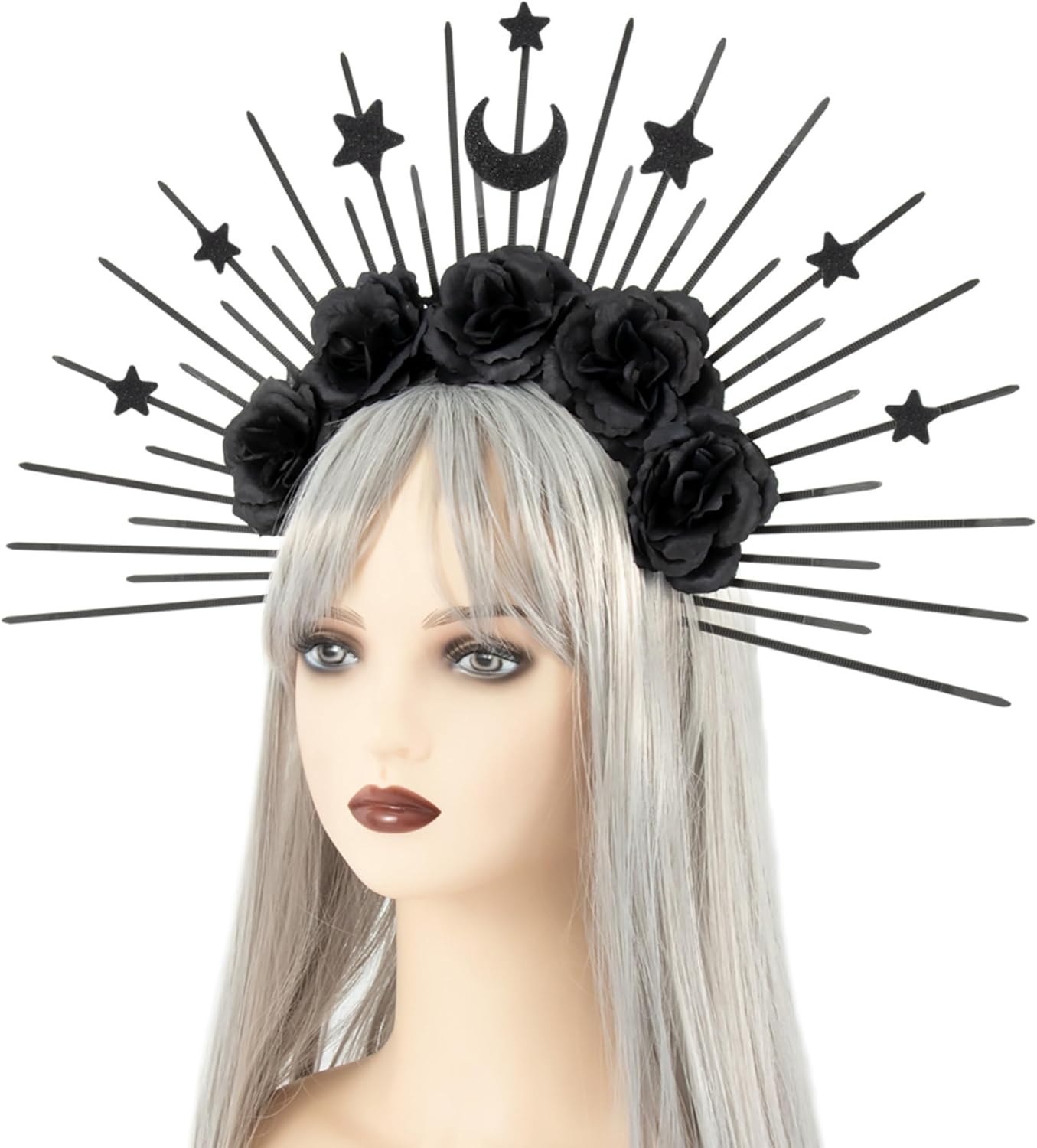Bandeau gothique à roses et tête de mort noire, Déesse de la Reine des Neiges – Image 4