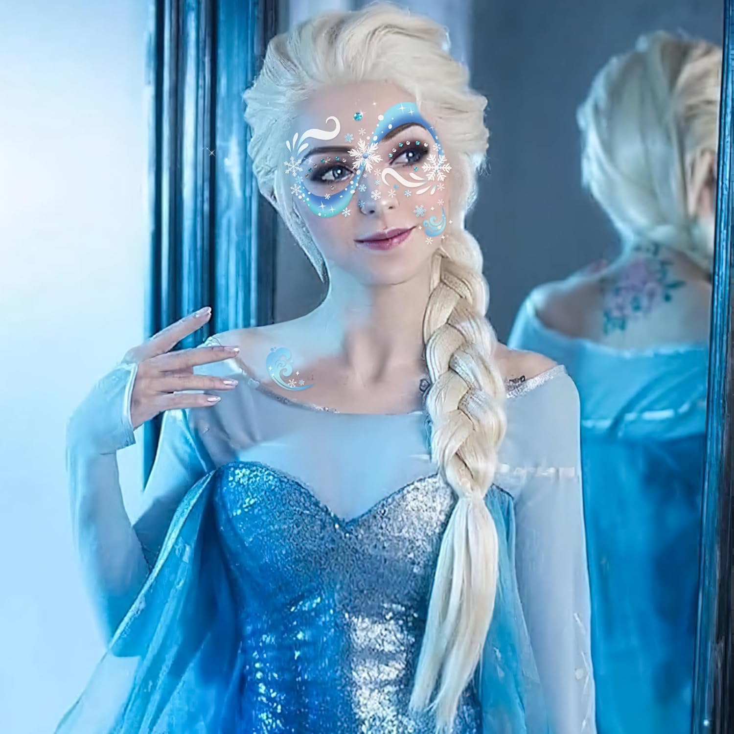 Tatouages visage La Reine des Neiges Elsa avec pierres scintillantes – Image 4