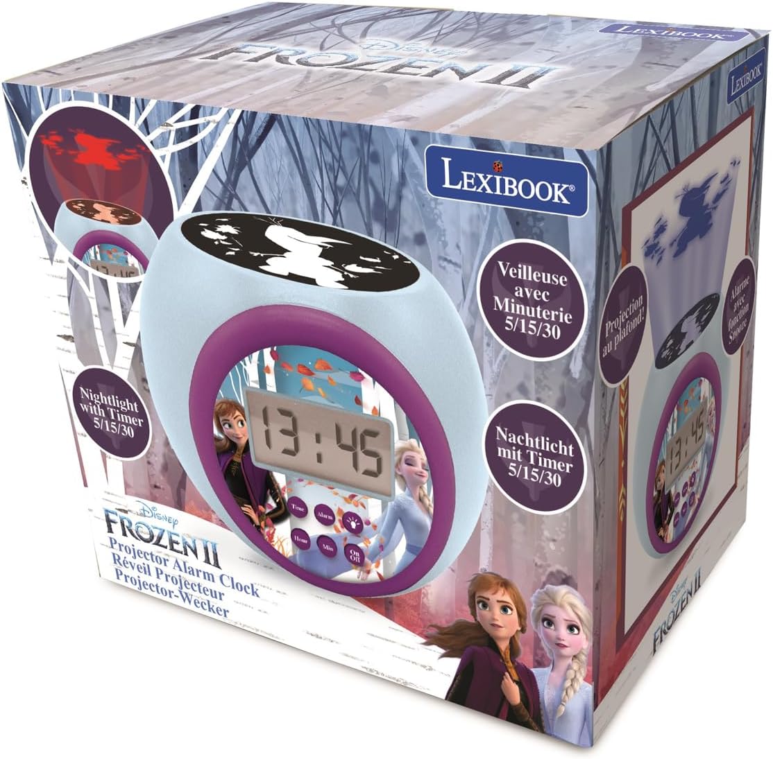 Réveil projecteur Disney La Reine des Neiges Anna Elsa avec veilleuse LCD – Image 7
