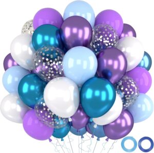 Lot de 52 ballons Frozen bleu et violet avec confettis argentés