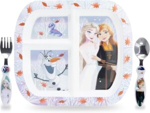 Set repas Frozen Elsa 3 pièces avec assiette compartimentée et couverts en acier inoxydable