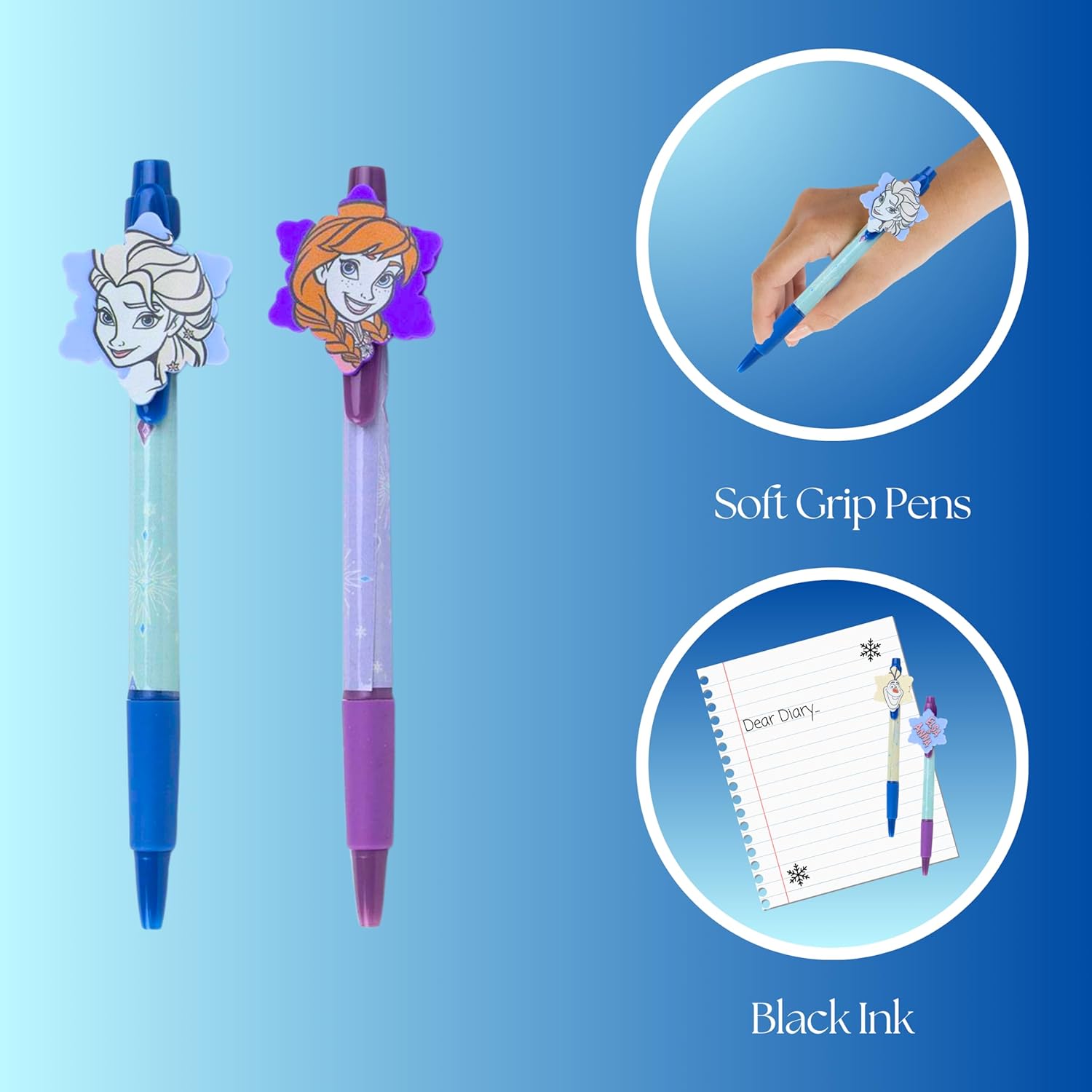 Lot de 4 stylos Disney Frozen à encre noire, motif 3D Elsa Anna Olaf – Image 5