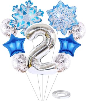 Lot de 2 ballons La Reine des Neiges flocons de neige en aluminium et latex