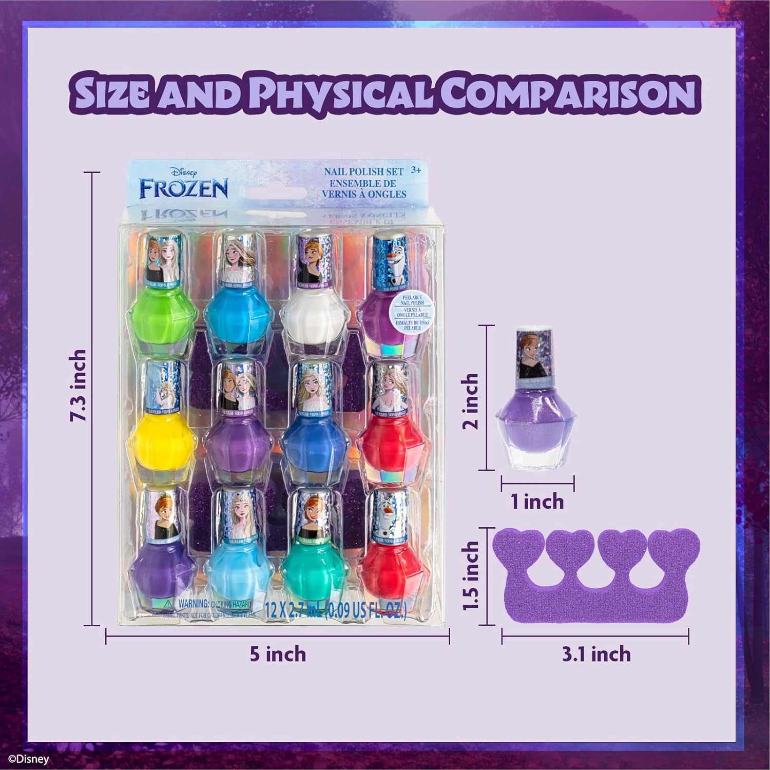 Kit Disney Frozen 2 de vernis à ongles non toxique pour enfants avec espaceurs d'orteils, 12 pièces – Image 8