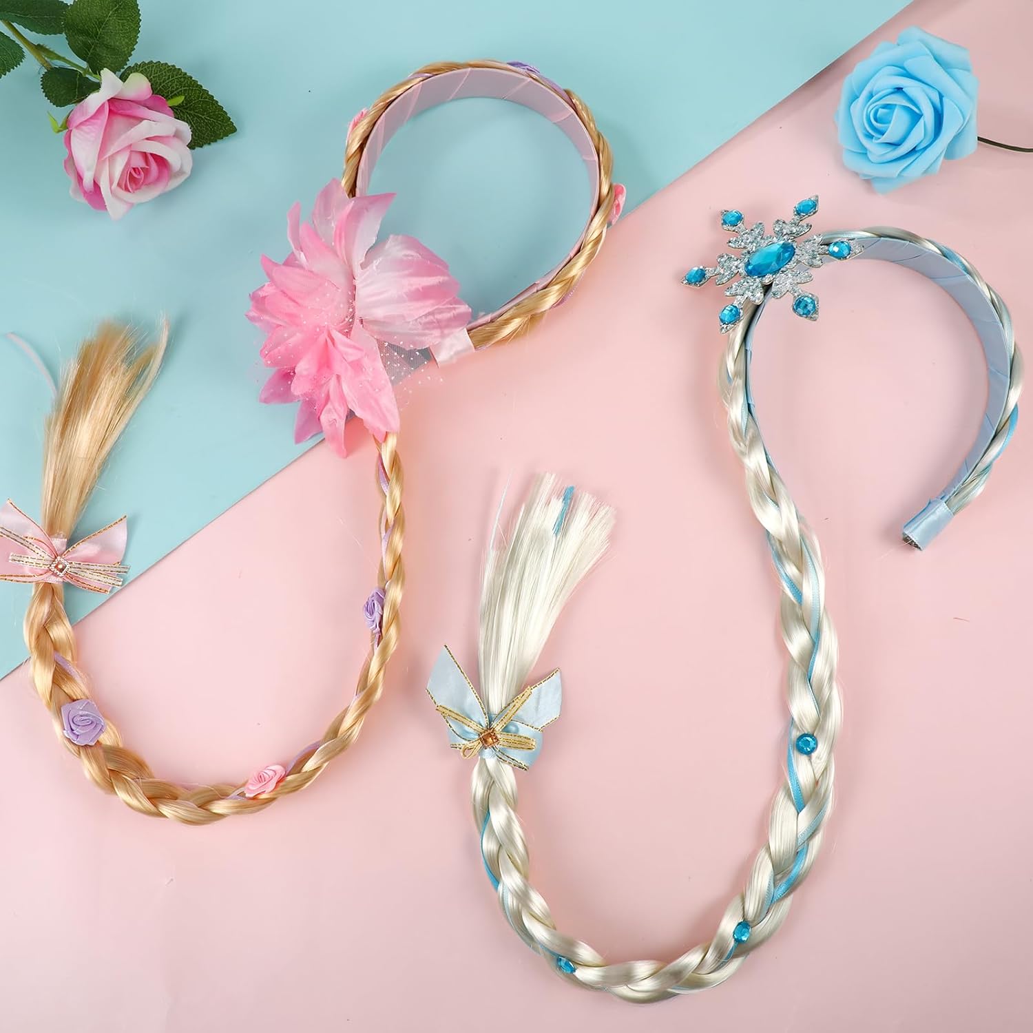 Perruque Elsa/Rapunzel à longue tresse avec couronne et fleurs – Image 7