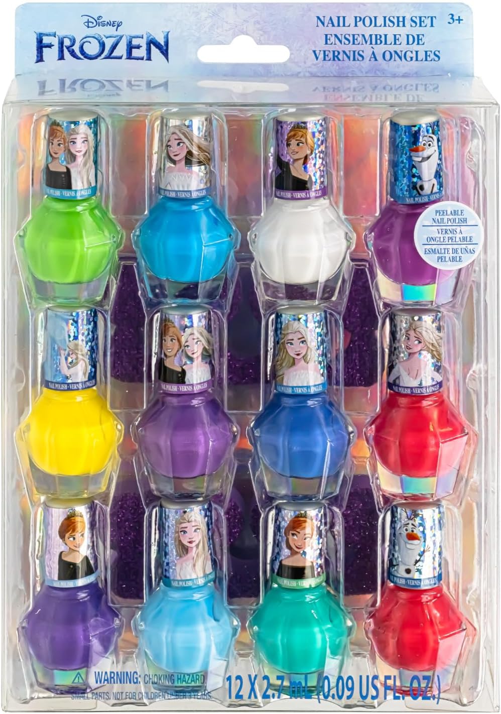 Kit Disney Frozen 2 de vernis à ongles non toxique pour enfants avec espaceurs d'orteils, 12 pièces