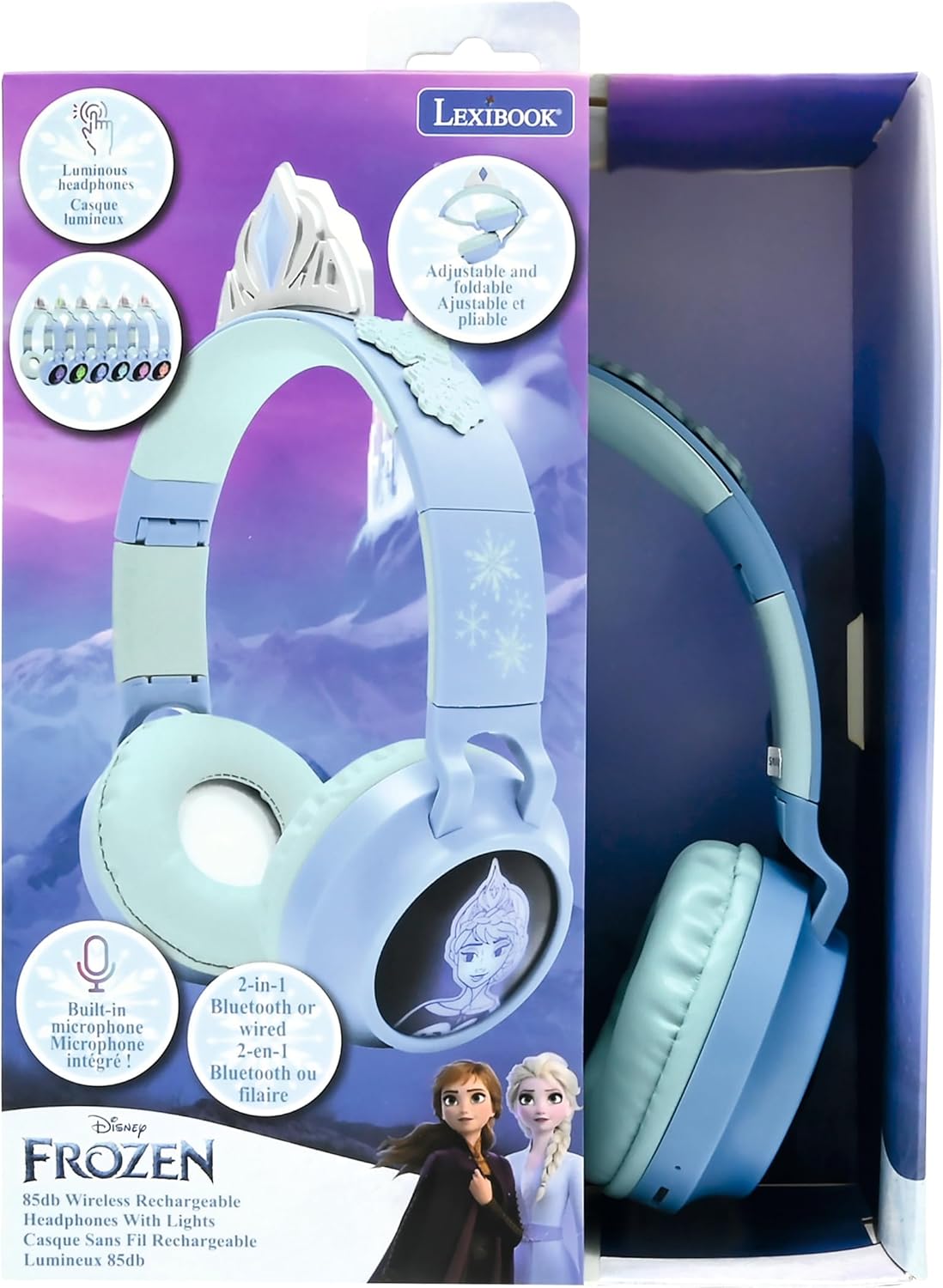 Casque La Reine des Neiges 2-en-1 avec tiare, sans fil et filaire Lexibook HPBT015FZ – Image 4